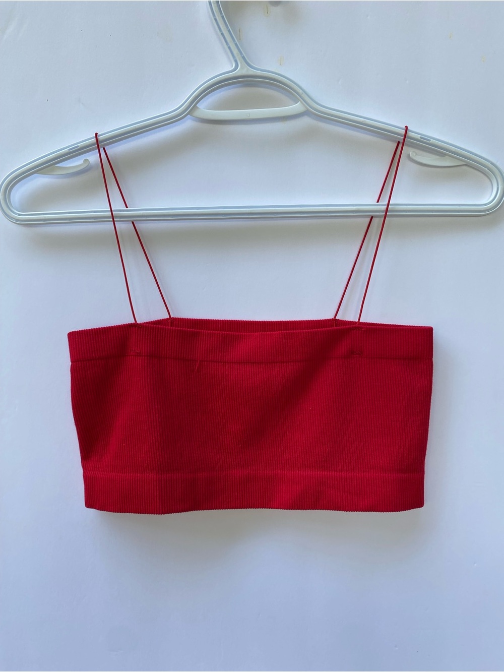 Red Ribbed Spaghetti Strap Crop Top